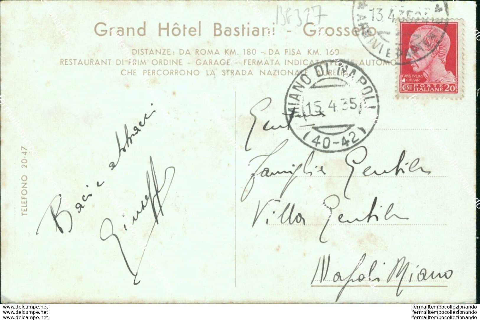 Bg327 Cartolina Grosseto Citta' Grand Hotel Bastiani 1935 - Grosseto