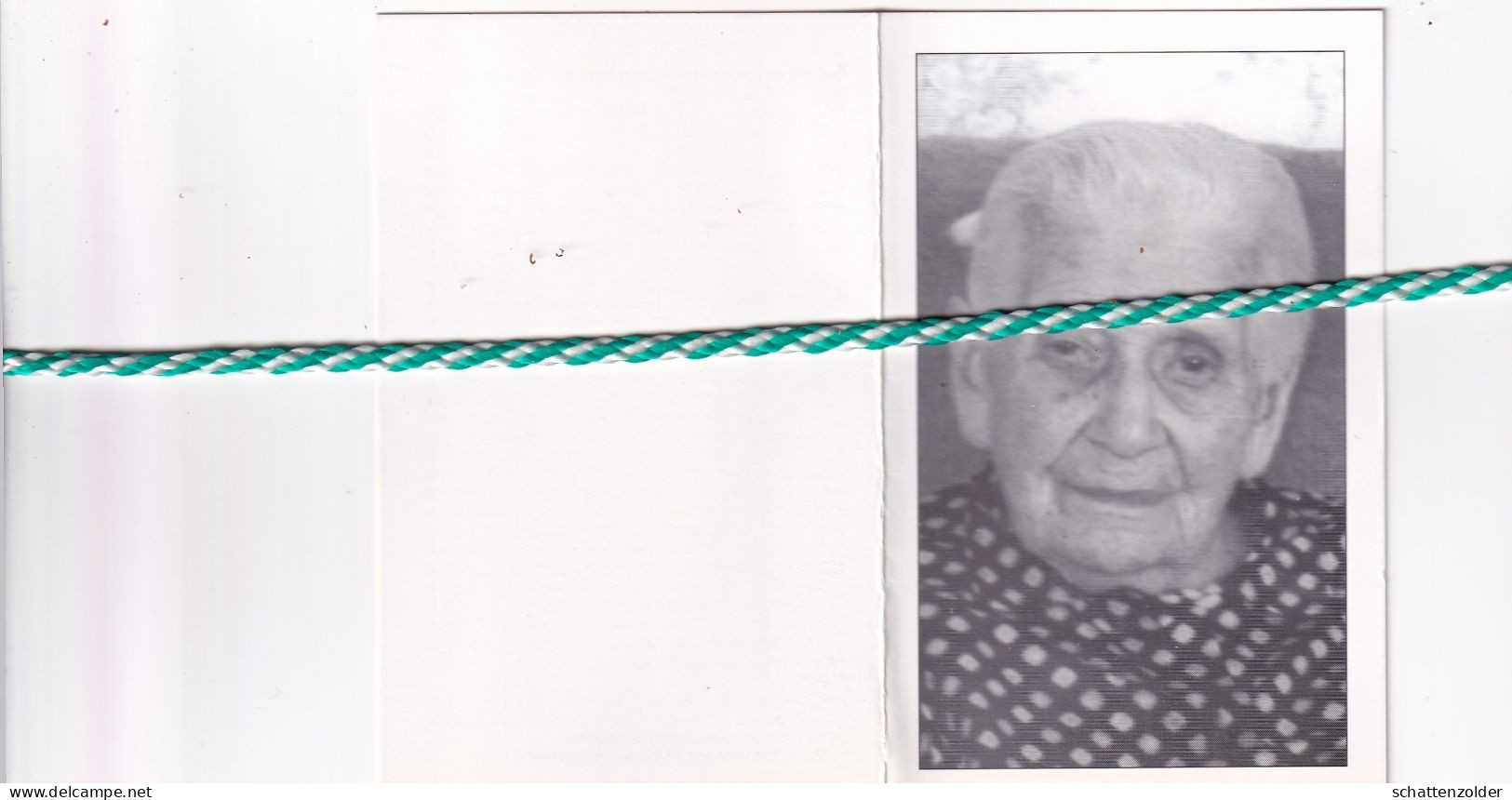 Irma Van Poucke-Maertens, Kanegem 1893, Vladslo 1997. Honderdjarige. Foto - Esquela