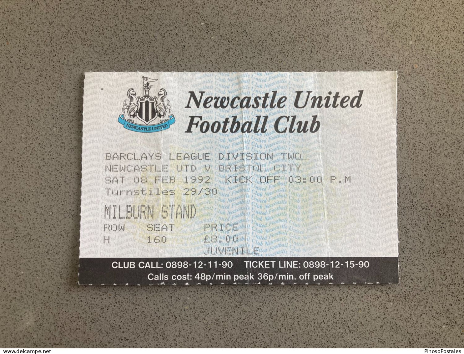 Newcastle United V Bristol City 1991-92 Match Ticket - Eintrittskarten