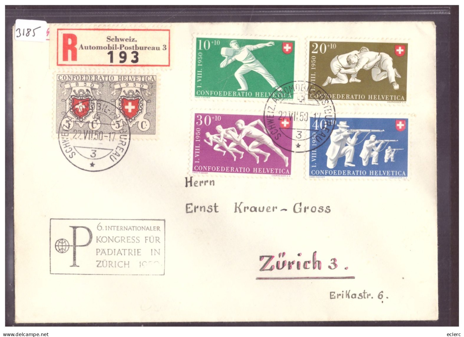 SERIE PRO PATRIA 1950 SUR LETTRE RECOMMANDEE - Briefe U. Dokumente