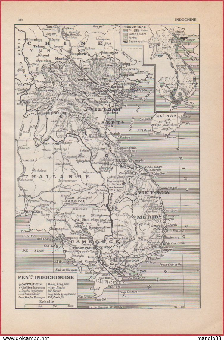 Péninsule Indochinoise. Indochine Française. Viêt-Nam. Laos. Cambodge Et Cochinchine. Larousse 1948. - Documents Historiques