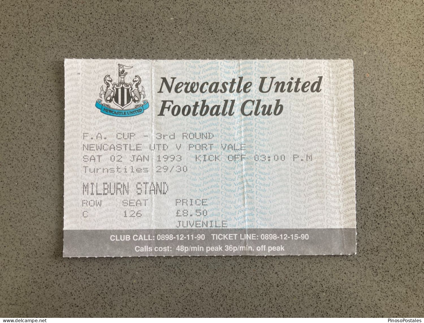 Newcastle United V Port Vale 1992-93 Match Ticket - Tickets & Toegangskaarten