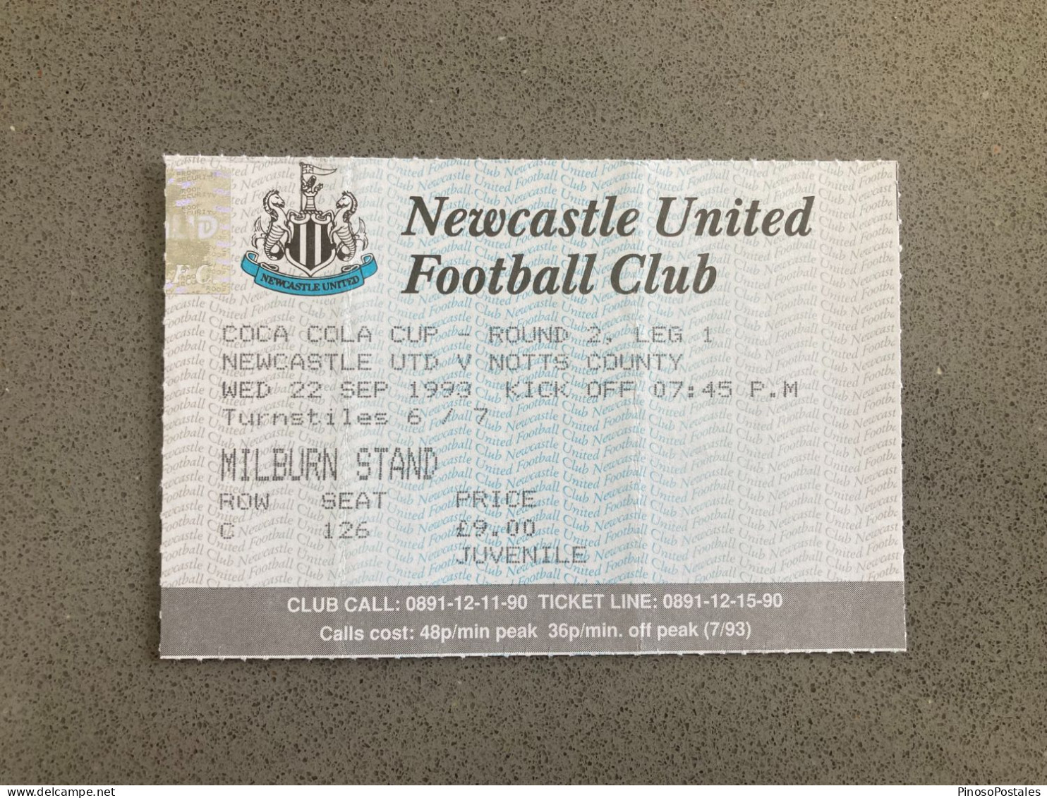 Newcastle United V Notts County 1993-94 Match Ticket - Eintrittskarten