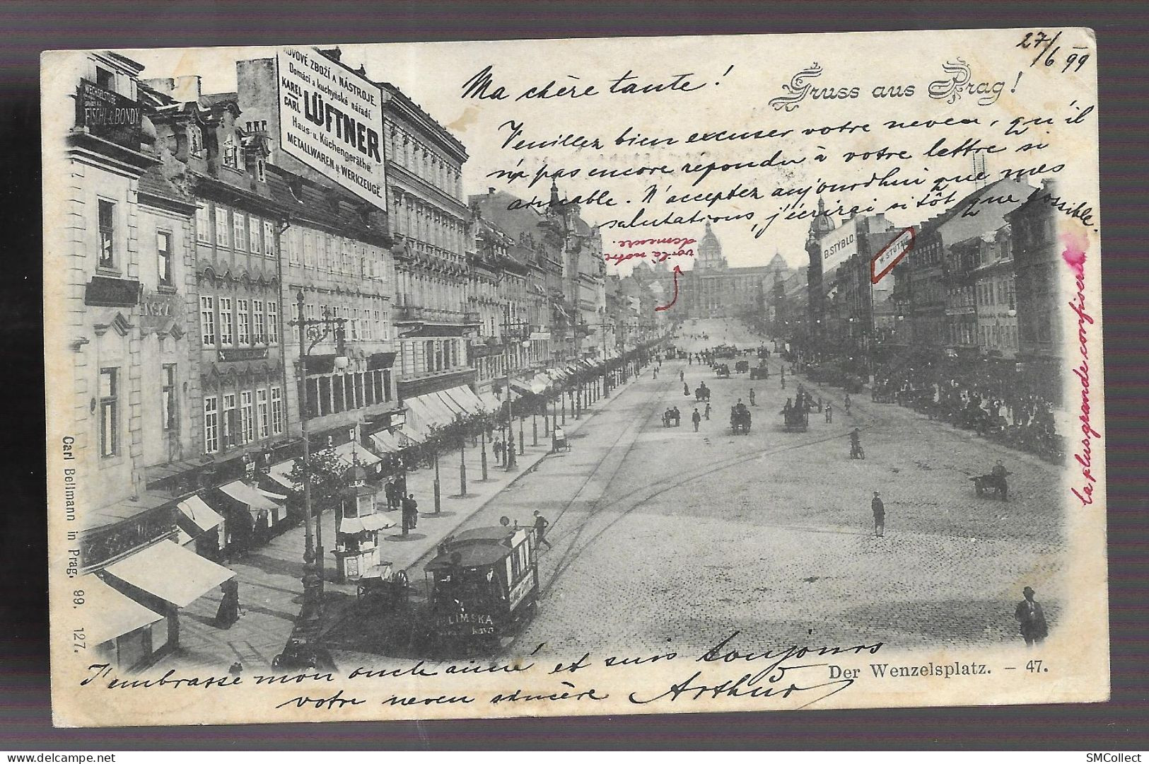 Carte Postale "Gruss Aus Prag, Der Wenzelsplatz" Recommandée, Départ De Prague Vers Sinope, Juin / Juillet 1899 (AS) - ...-1918 Voorfilatelie