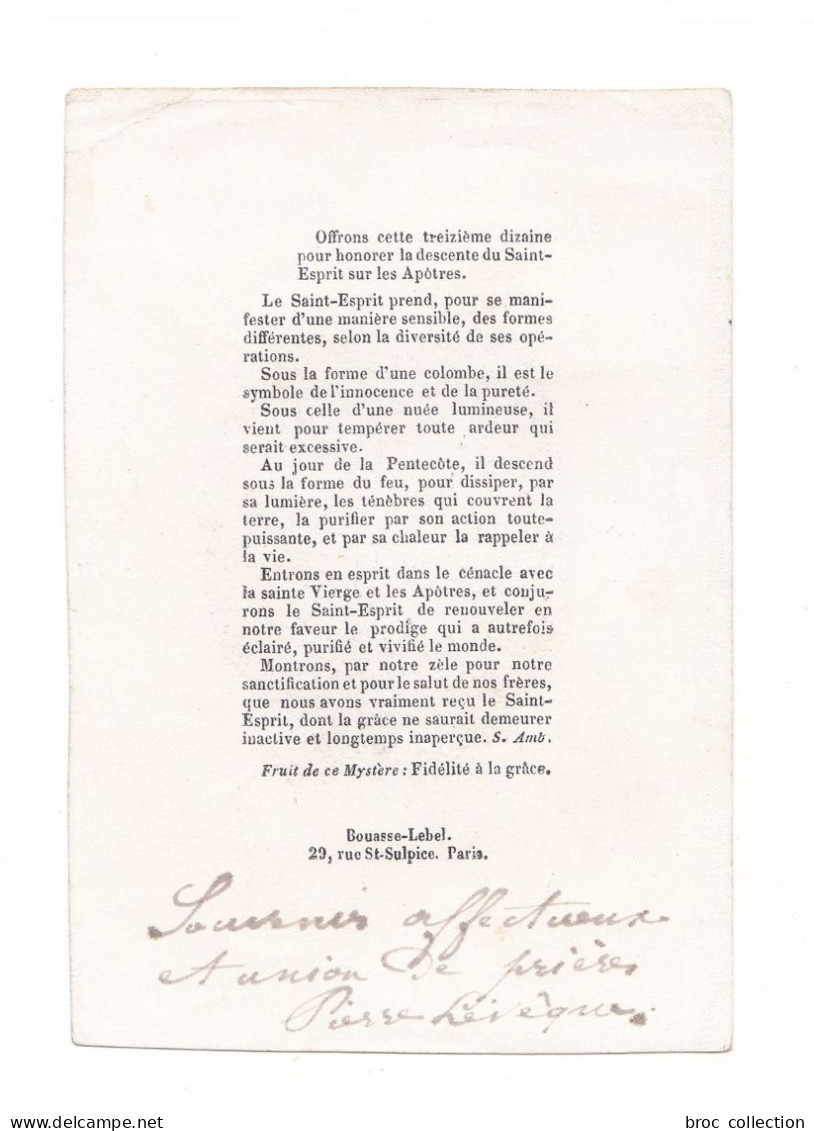 Pentecôte, 13me Mystère, Descente Du Saint Esprit Sur Les Apôtres, éd. Bouasse-Lebel - Devotieprenten