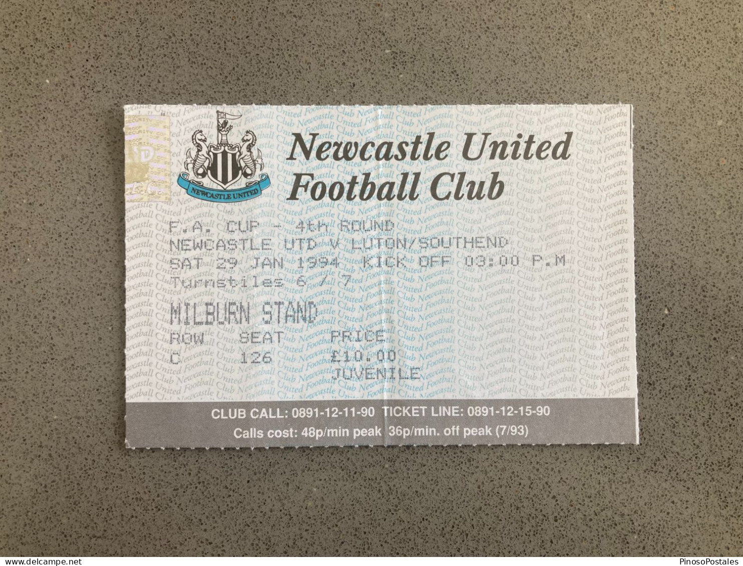 Newcastle United V Luton Town 1993-94 Match Ticket - Eintrittskarten