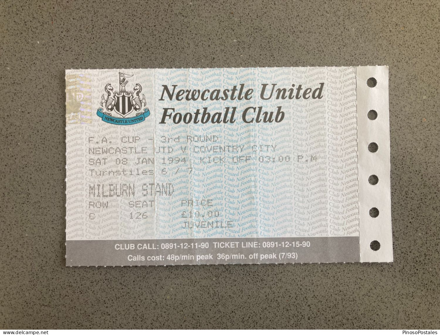 Newcastle United V Coventry City 1993-94 Match Ticket - Match Tickets