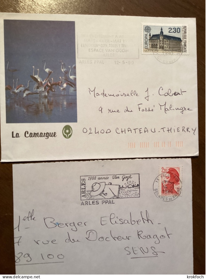 Arles 1986-90 - Van Gogh Camargue - !!! Une Enveloppe Devant De Lettre Seul - Oblitérations Mécaniques (flammes)