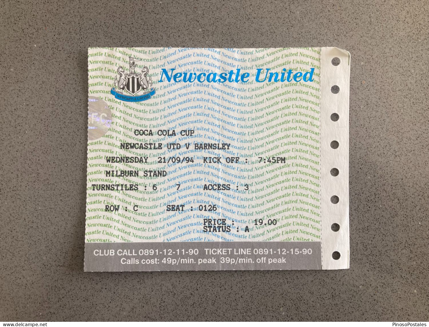 Newcastle United V Barnsley 1994-95 Match Ticket - Tickets & Toegangskaarten