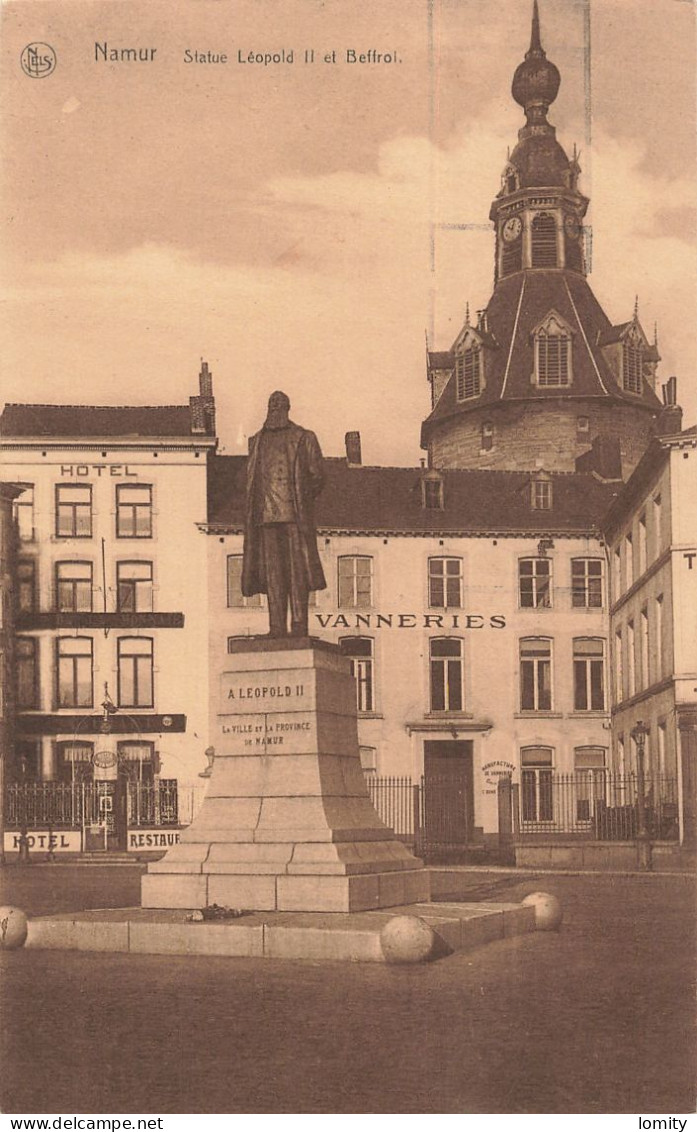 Belgique Namur Statue Leopold II Et Beffroi CPA Hotel Restaurant - Namur