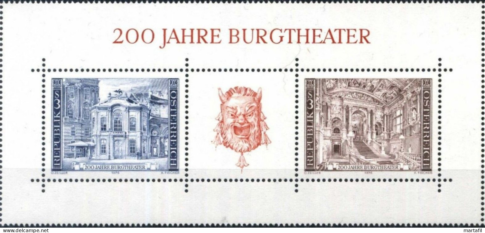 1976 AUSTRIA BF 8 MNH ** Bicentenario Del Burgtheater Di Vienna - Blocs & Hojas