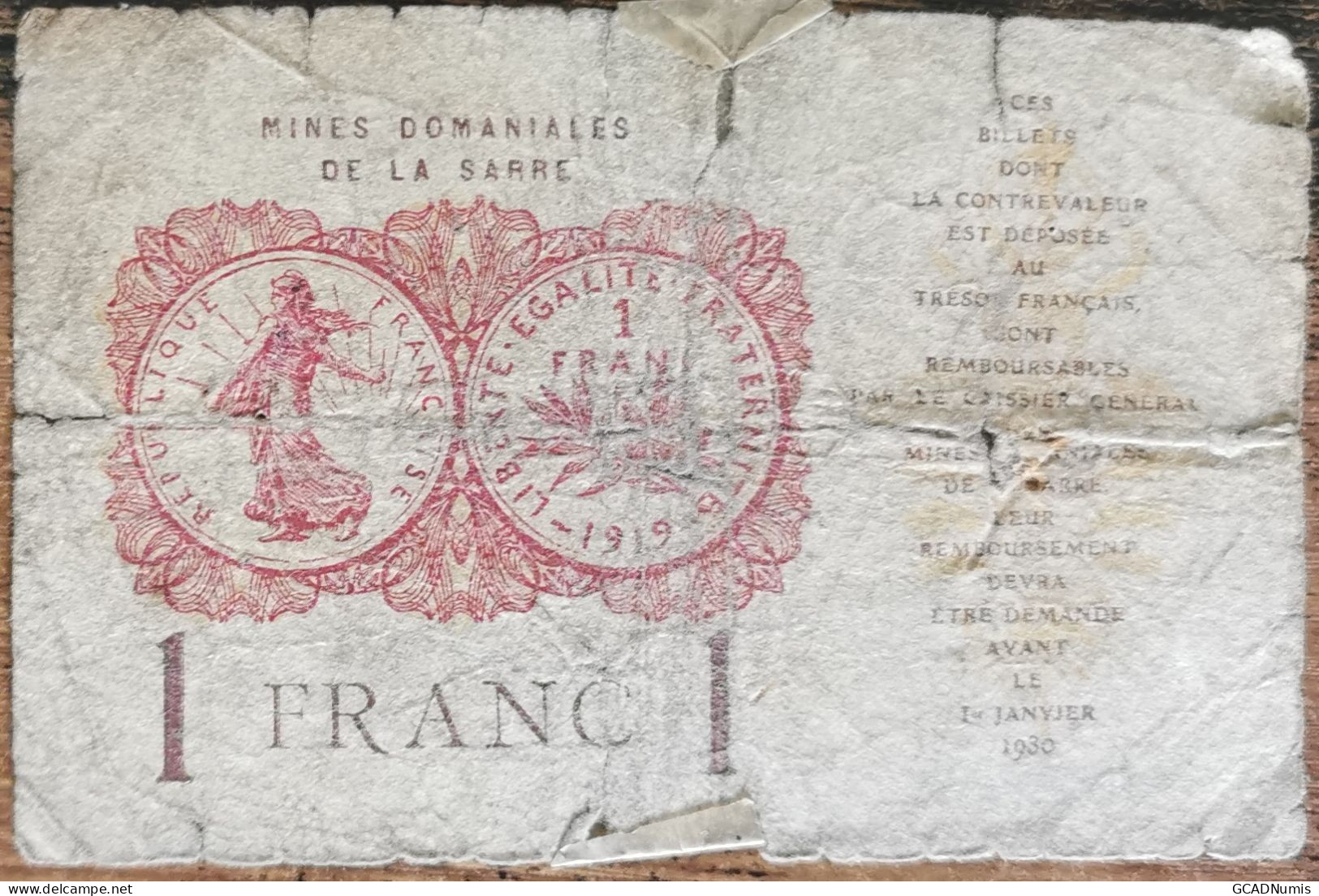 Billet De 1 Franc MINES DOMANIALES DE LA SARRE état Français A 416715  Cf Photos - 1947 Saarland