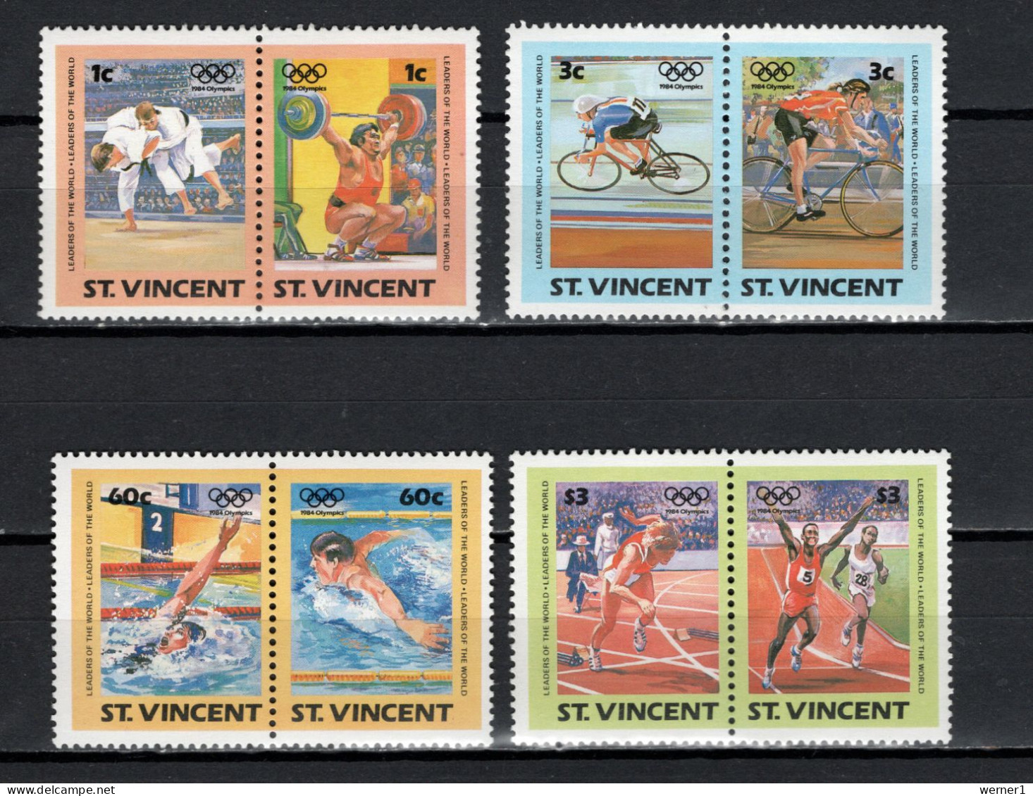 St. Vincent 1984 Olympic Games Los Angeles, Judo, Weightlifting, Cycling, Swimming, Athletics Set Of 8 MNH - Verano 1984: Los Angeles