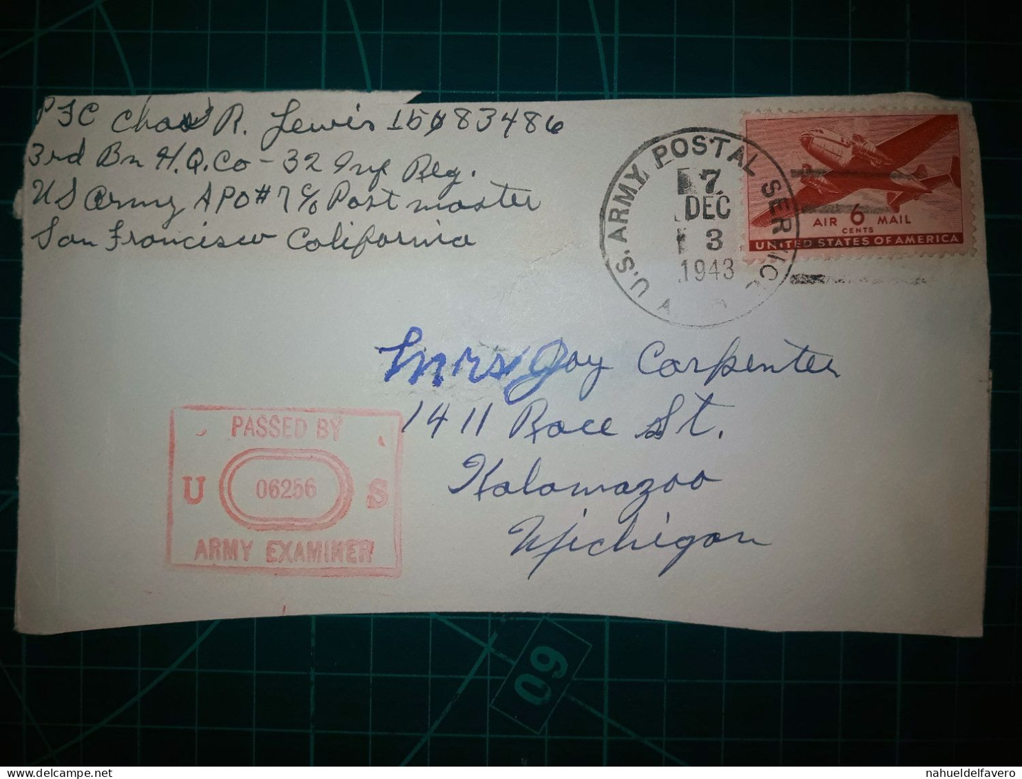 ÉTATS-UNIS, Enveloppe Circulant Avec Le Cachet Spécial "Army Examiner". Année 1943. - Used Stamps