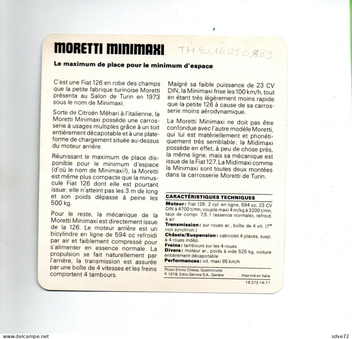 FICHE AUTOMOBILE - MORETTI MINIMAXI - Voitures