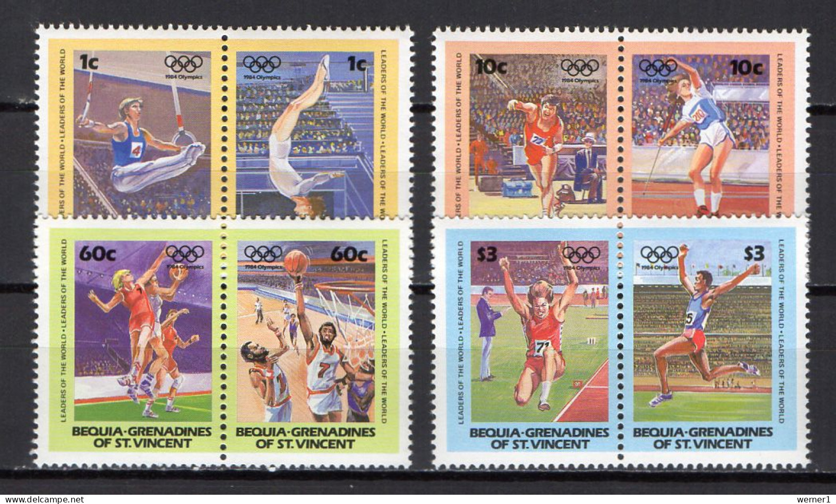 St. Vincent - Grenadines Bequia 1984 Olympic Games Los Angeles, Basketball, Athletics, Javelin Set Of 8 MNH - Verano 1984: Los Angeles