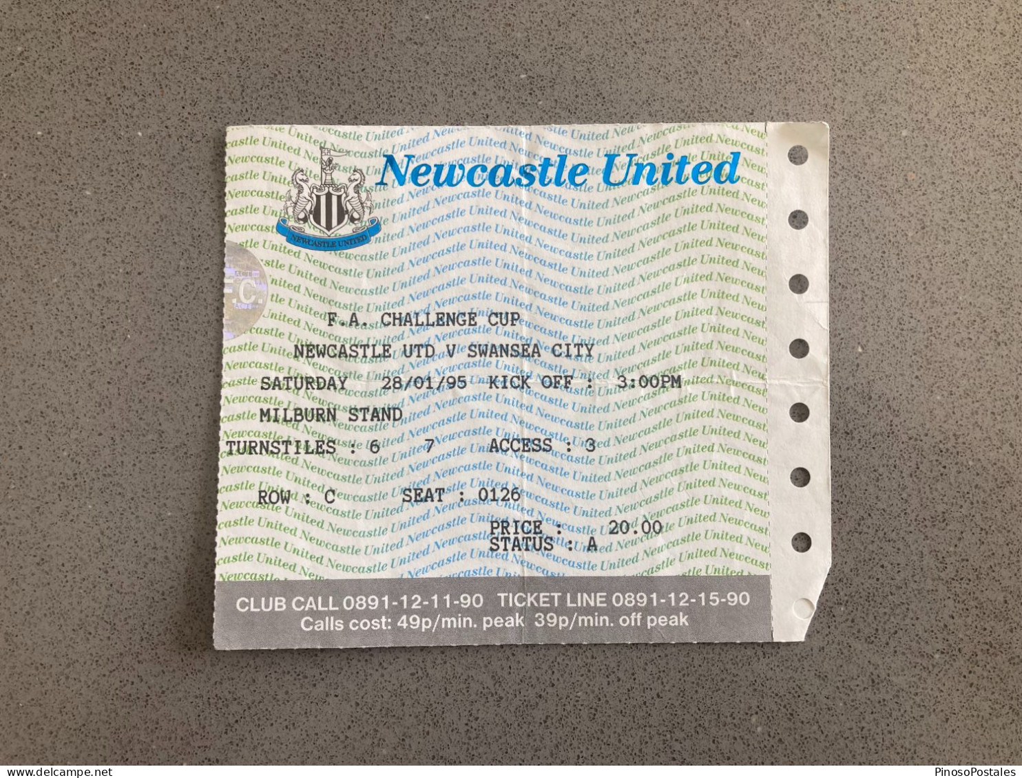 Newcastle United V Swansea City 1994-95 Match Ticket - Match Tickets