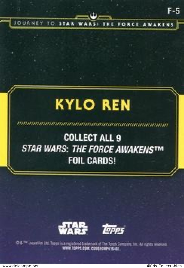 2015 Topps STAR WARS Journey To The Force Awakens "Character Silhouette Foil" F-5 Kylo Ren - Star Wars