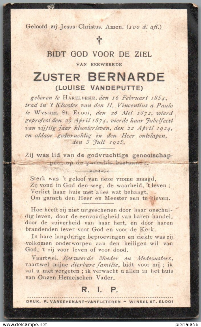 Bidprentje Harelbeke - Vandeputte Louise (1854-1925) Middenplooi - Andachtsbilder