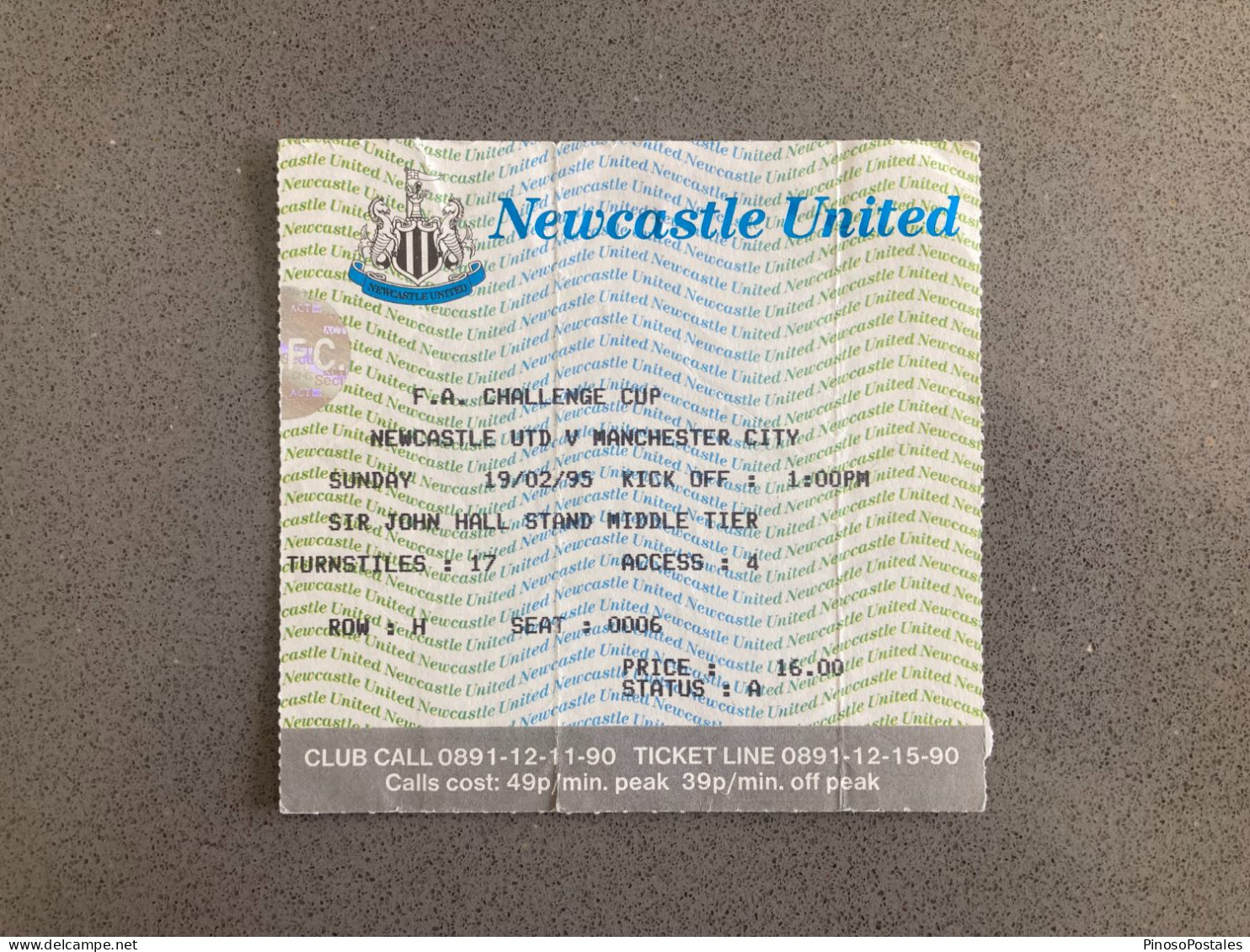 Newcastle United V Manchester City 1994-95 Match Ticket - Match Tickets