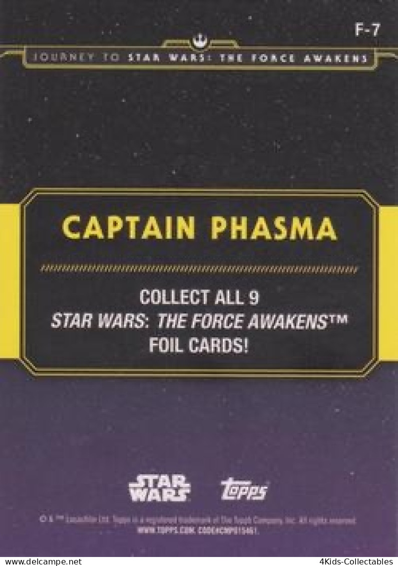 2015 Topps STAR WARS Journey To The Force Awakens "Character Silhouette Foil" F-7 Captain Phasma - Star Wars