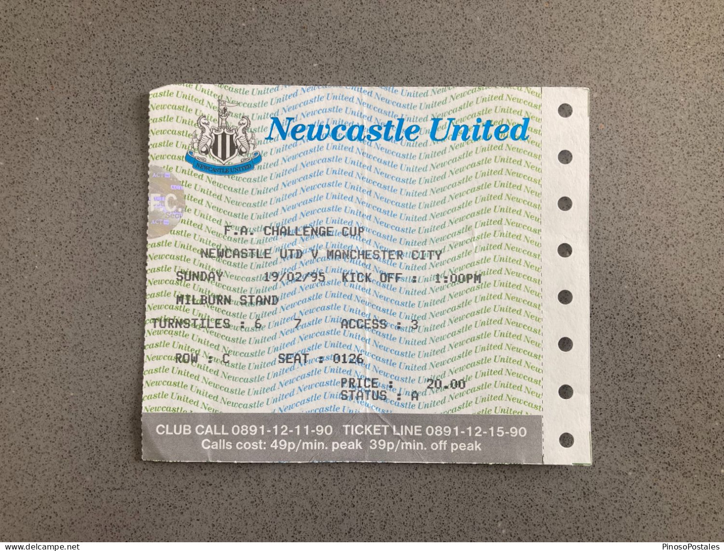 Newcastle United V Manchester City 1994-95 Match Ticket - Tickets D'entrée