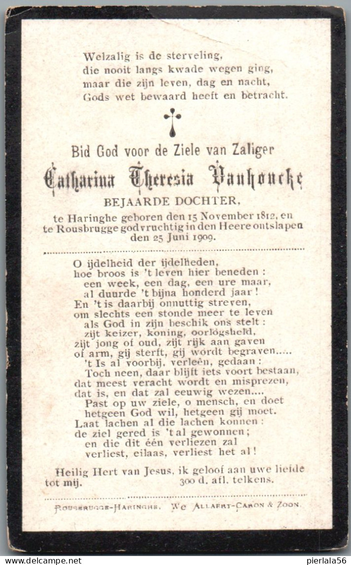 Bidprentje Haringe - Vanhoucke Catharina Theresia (1812-1909) - Imágenes Religiosas