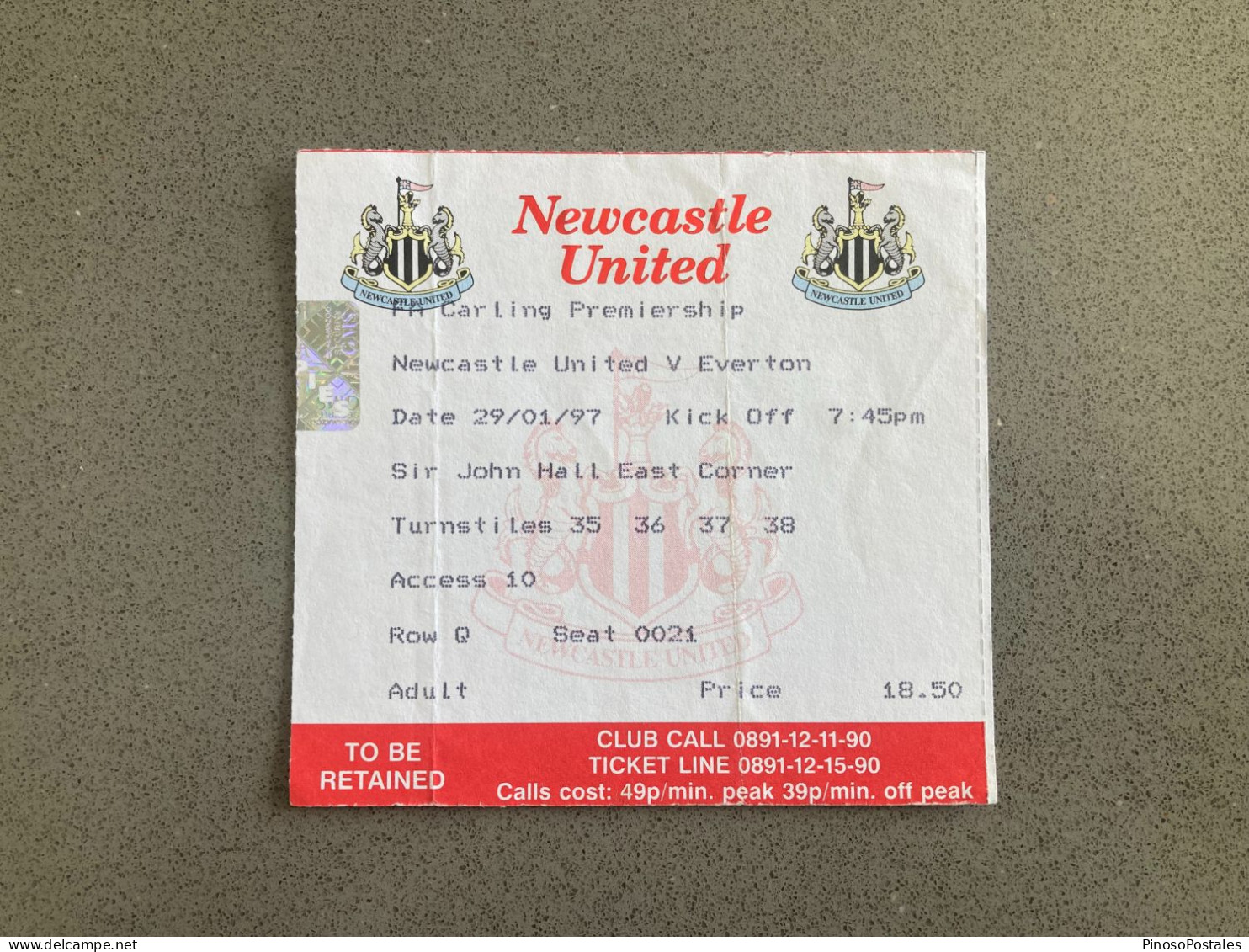 Newcastle United V Everton 1996-97 Match Ticket - Match Tickets