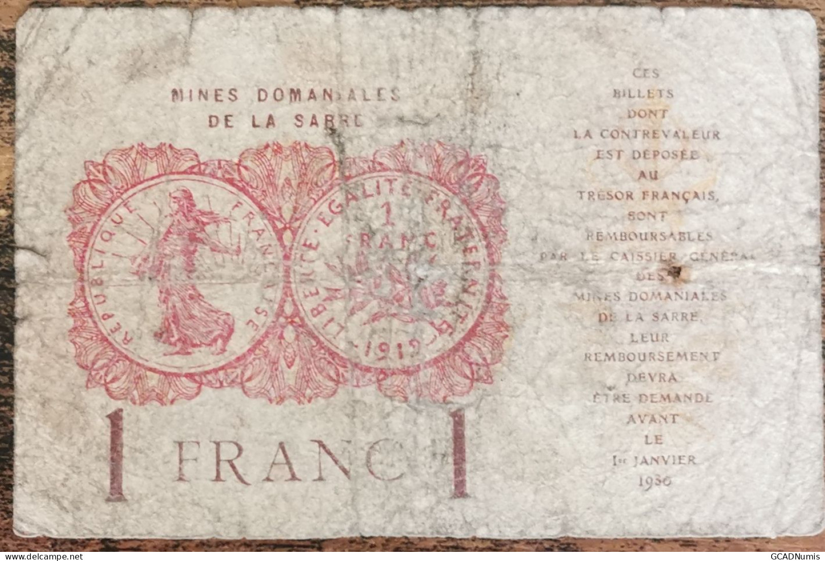 Billet De 1 Franc MINES DOMANIALES DE LA SARRE état Français A 735408  Cf Photos - 1947 Saarland