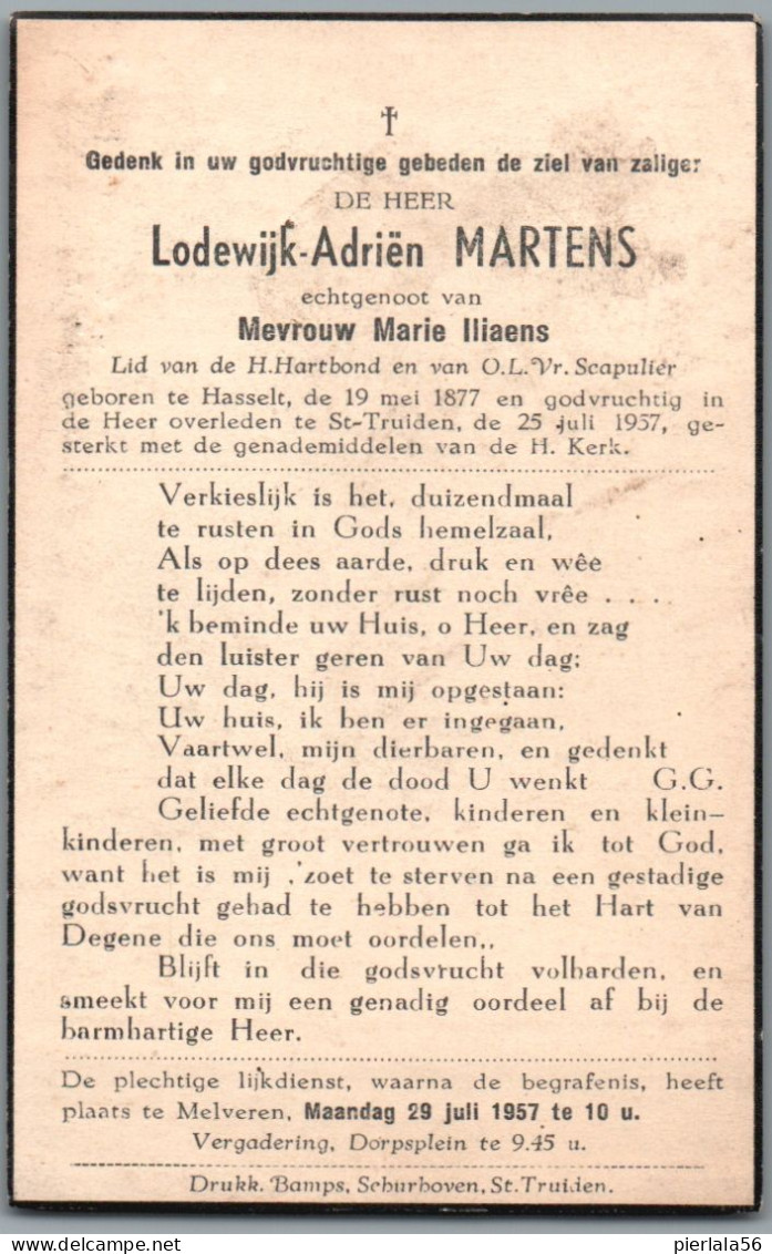 Bidprentje Hasselt - Martens Lodewijk Adriën (1877-1957) - Santini