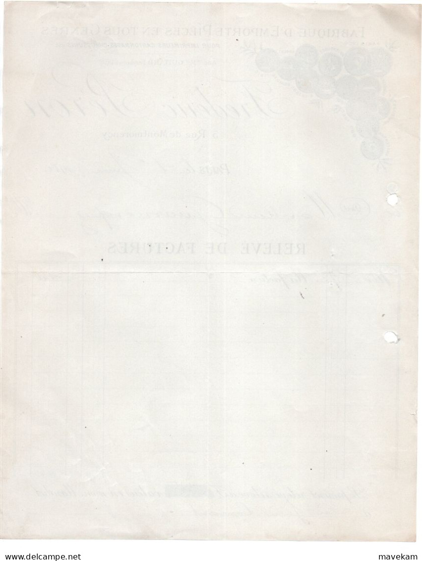 Facture Publicitaire 1920 Frederic PERON Fabrique D'emporte Pièces En Tout Genres Pour Imprimeurs Cartonnages,Chaussures - Printing & Stationeries