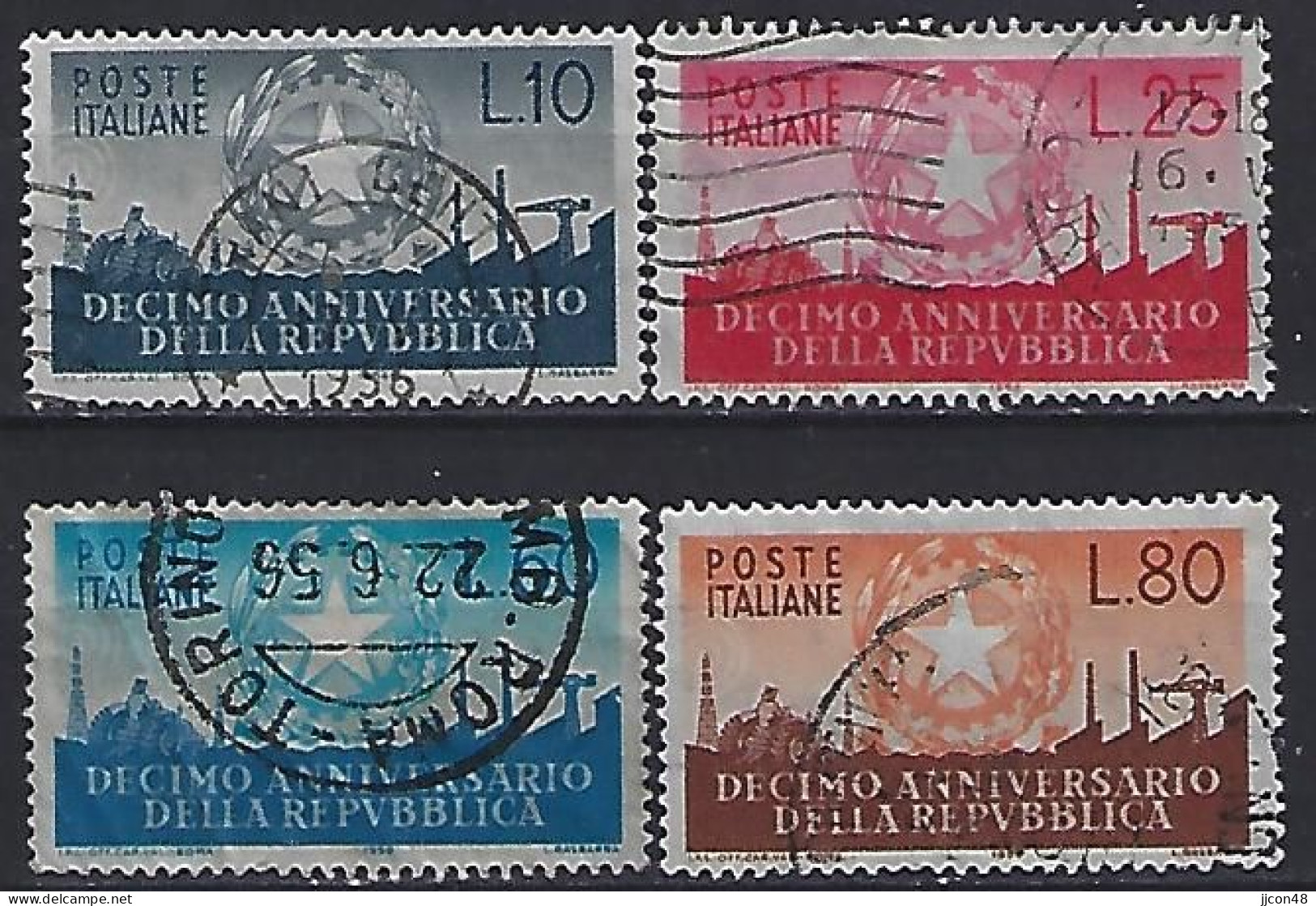 Italy 1956  10 Jahre Republic (o) Mi.967-970 - 1946-60: Gebraucht