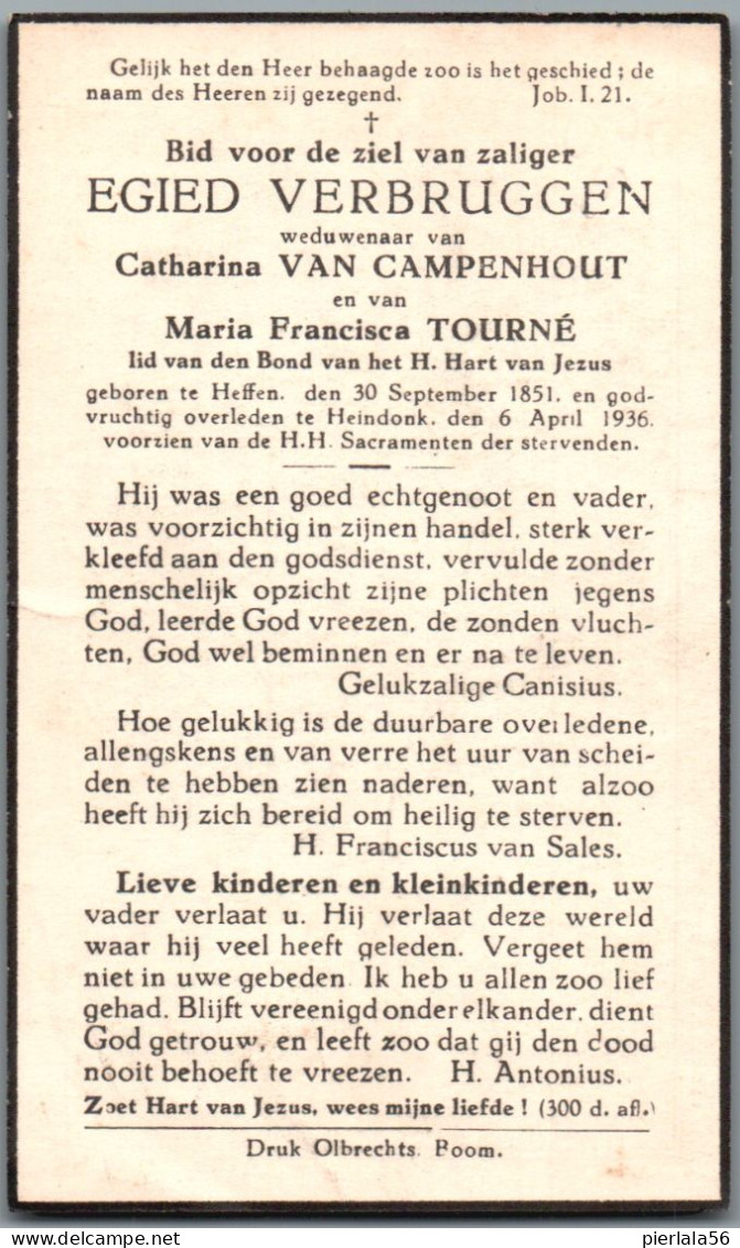 Bidprentje Heffen - Verbruggen Egied (1851-1936) - Santini