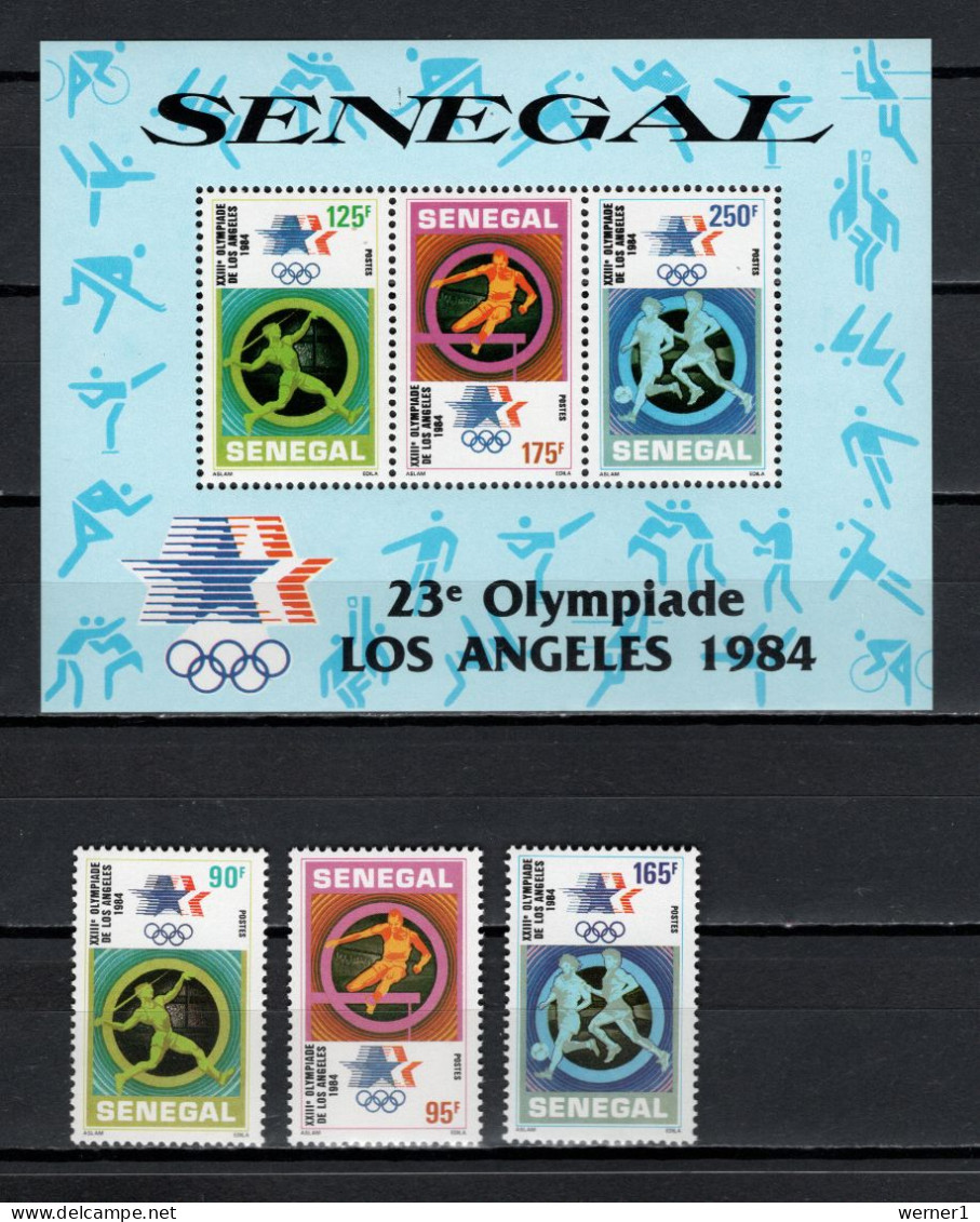 Senegal 1984 Olympic Games Los Angeles, Javelin, Hurdles, Football Soccer Set Of 3 + S/s MNH - Sommer 1984: Los Angeles