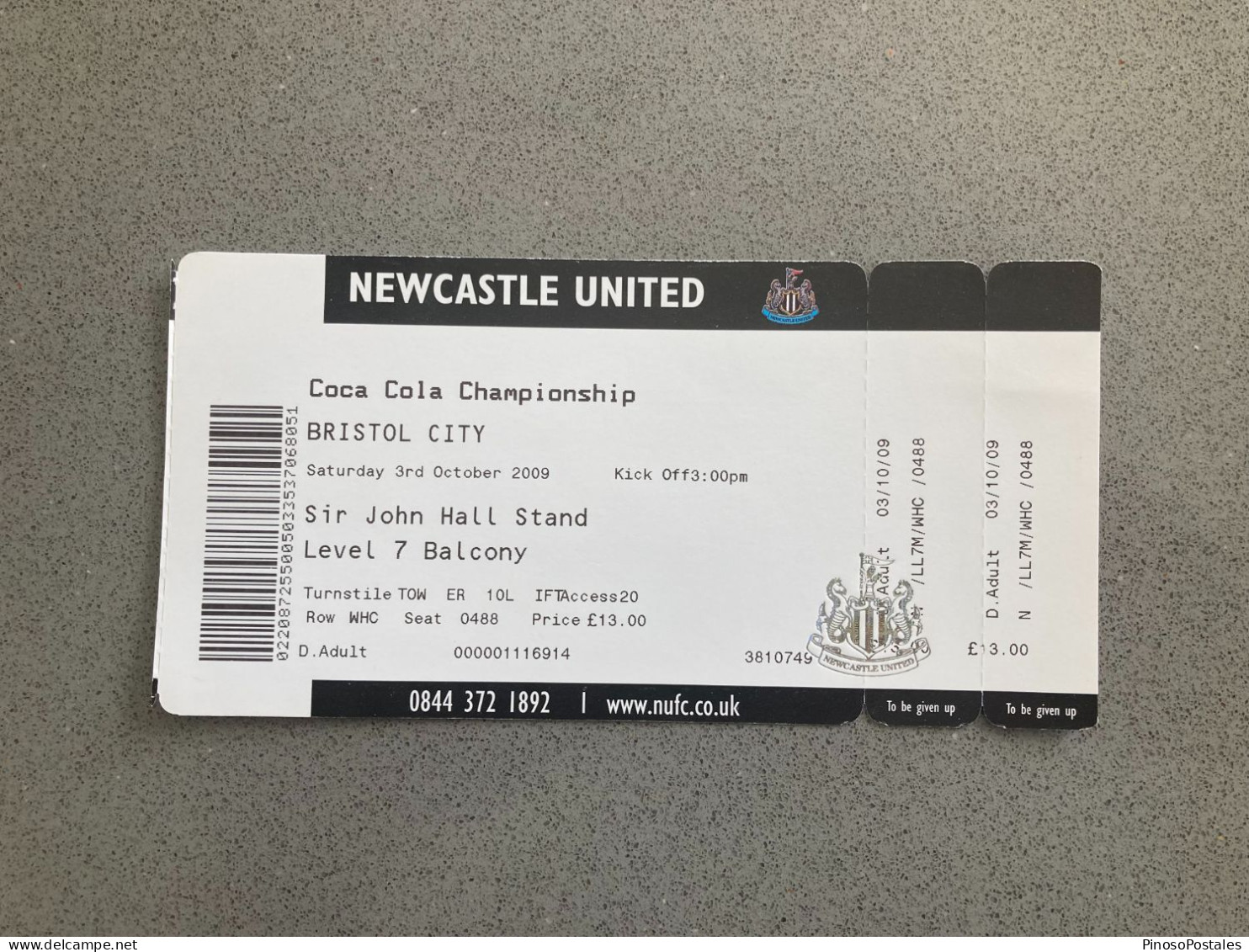 Newcastle United V Bristol City 2009-10 Match Ticket - Eintrittskarten