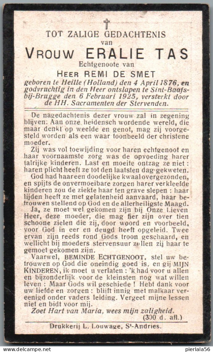 Bidprentje Heille (NL) - Tas Eralie (1876-1925) - Devotieprenten