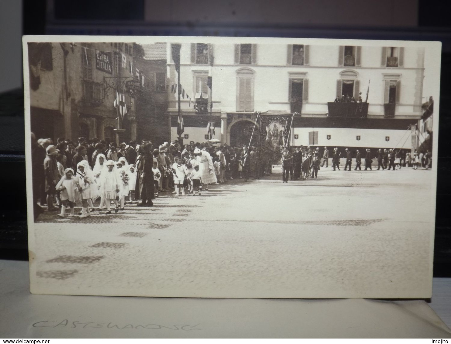 CARTOLINA FOTO PROCESSIONE COMUNIONE ALBERGO 3 TRE RE CASTELLAMONTE ? FORMATO PICCOLO AK CPA - Sonstige & Ohne Zuordnung