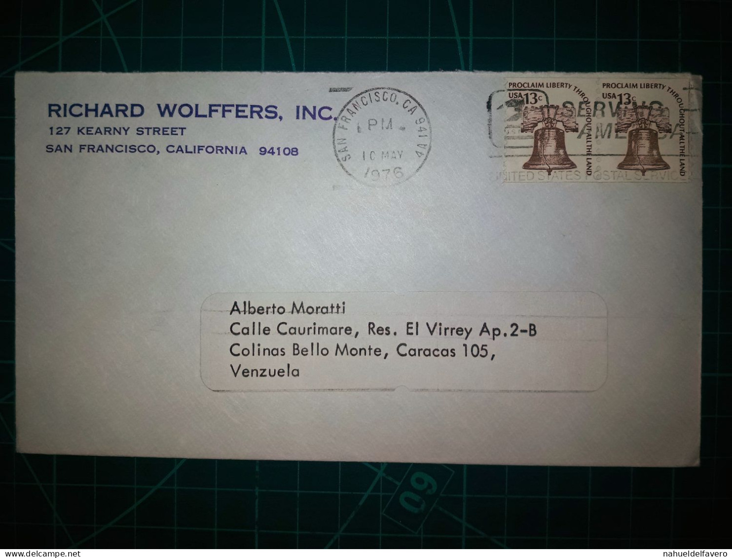 ÉTATS-UNIS, Enveloppe De "Richard Wolffers INC." Distribué Avec Le Cachet De La Poste "San Francisco CA". Année 1976. - Usati