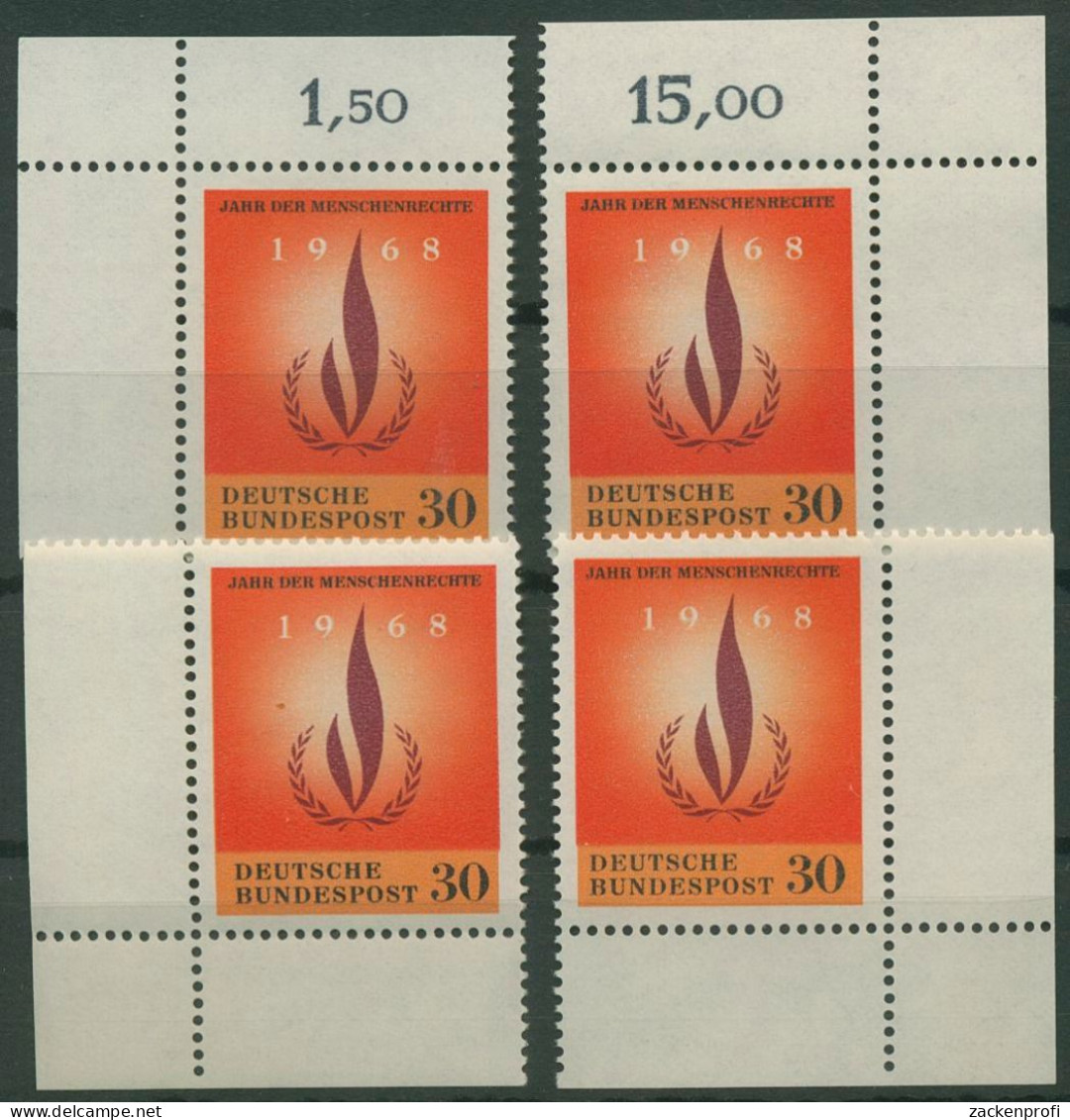 Bund 1968 Int. Jahr Der Menschenrechte 575 Alle 4 Ecken Postfrisch (E862) - Nuovi