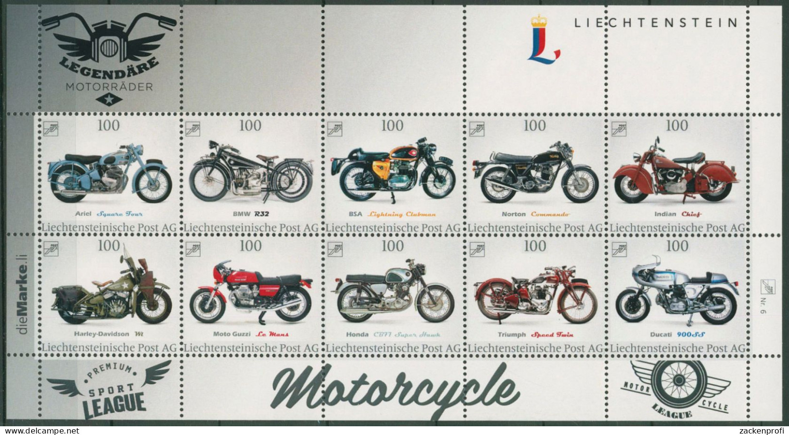 Liechtenstein 2016 Kollektionsbogen 6 Motorräder Postfrisch (C60425) - Blocs & Feuillets