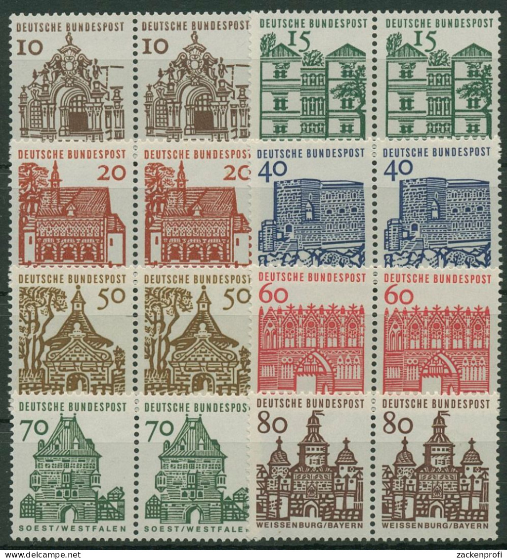 Bund 1964/65 Bauwerke Klein Bogenmarken 454/61 Waagerechte Paare Postfrisch - Unused Stamps