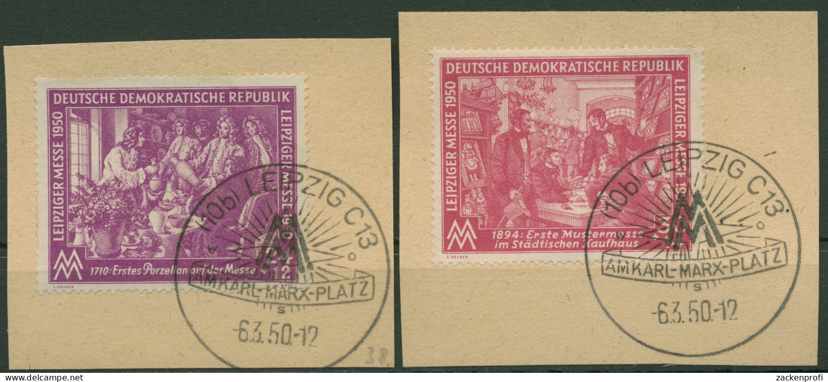 DDR 1950 Leipziger Frühjahrsmesse 248/49 Mit Sonderstempel Auf Briefstücken - Oblitérés