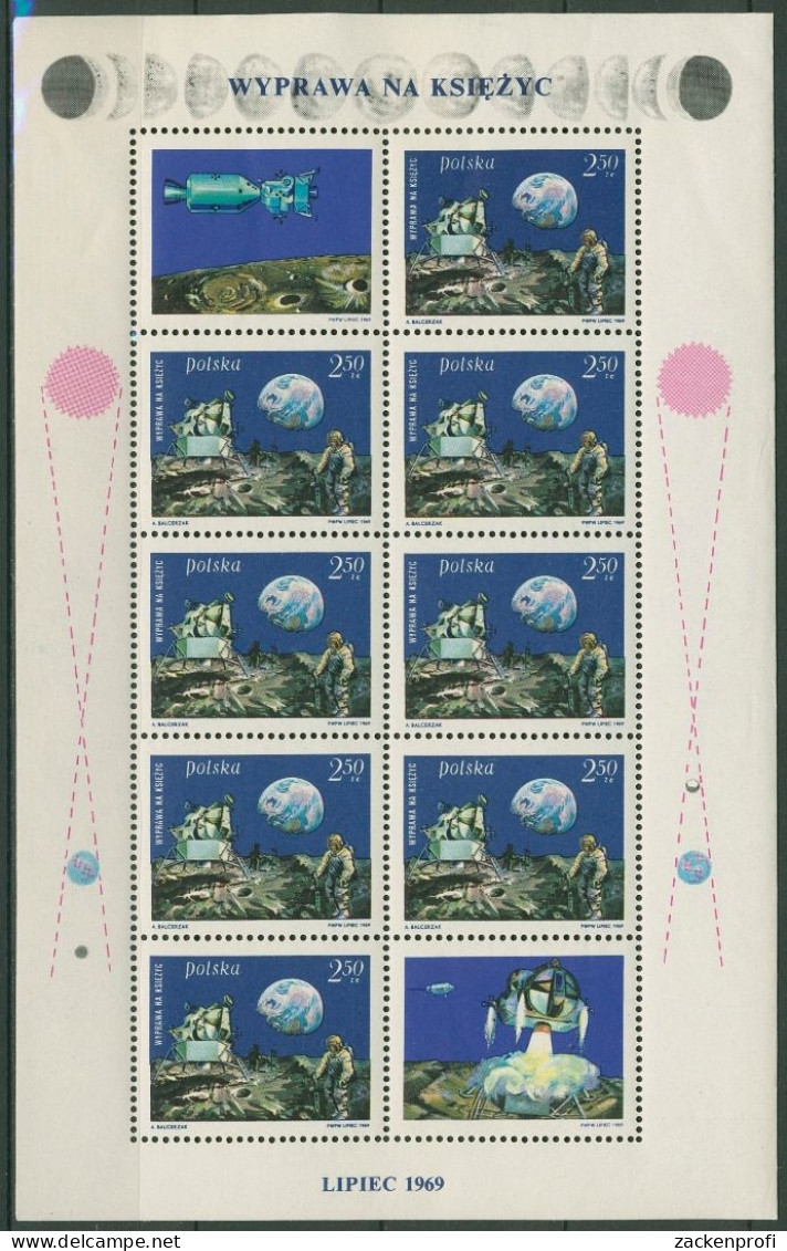 Polen 1969 Mondlandung Apollo 11 Kleinbogen 1940 K Postfrisch (C93452) - Blokken & Velletjes