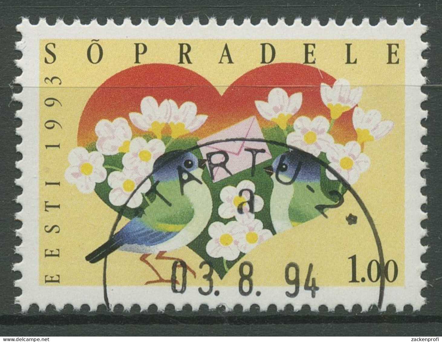 Estland 1993 Grußmarke Blumen Blaumeise 199 Gestempelt - Estonie