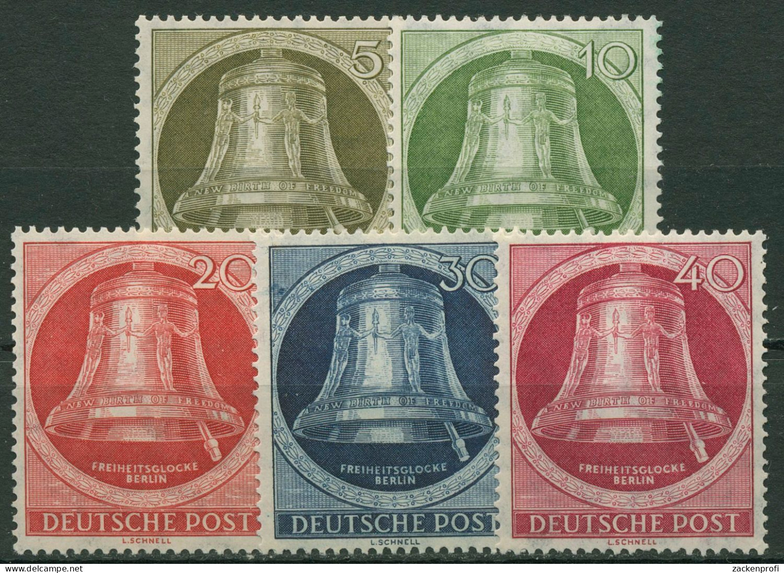 Berlin 1951 Freiheitsglocke, Klöppel Nach Rechts 82/86 Mit Falz - Unused Stamps