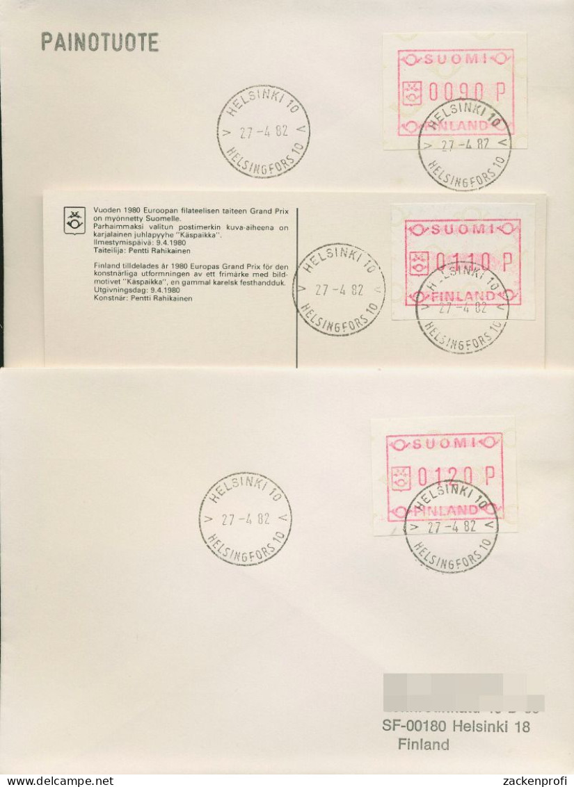 Finnland ATM 1982 Kl. Posthörner 3 Werte ATM 1.1 S1 Brief, HELSINKI (X80553) - Vignette [ATM]