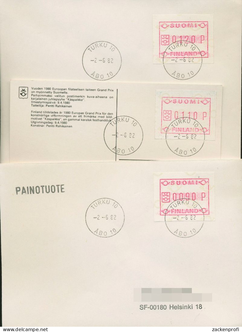 Finnland ATM 1982 Kl. Posthörner Satz 3 Werte ATM 1.1 S1 Brief, TURKU (X80552) - Viñetas De Franqueo [ATM]