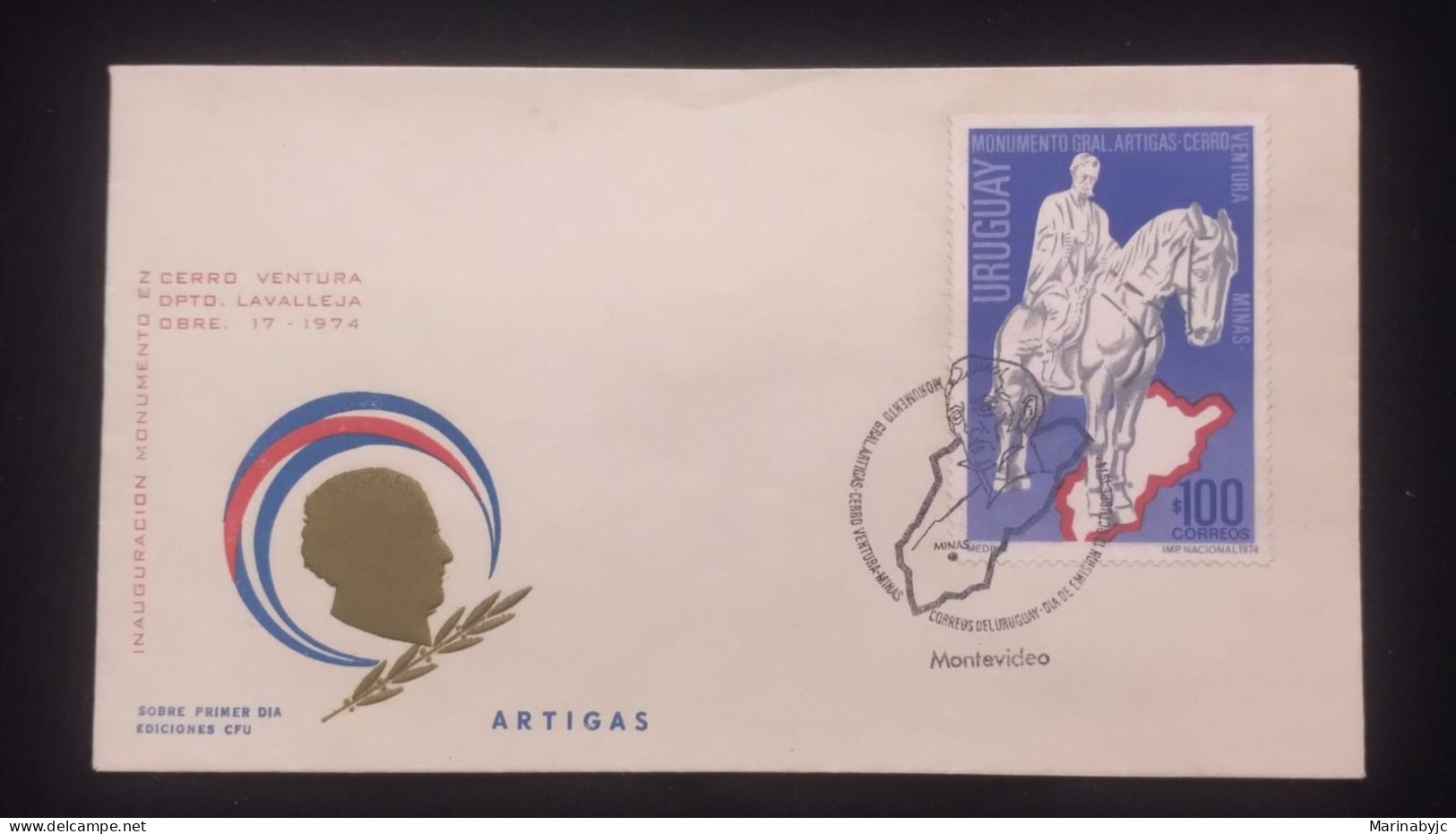 D)1974, URUGUAY, FIRST DAY COVER, ISSUE, MONUMENT TO GENRAL ARTIGAS IN CERRO VENTURA, FDC - Uruguay