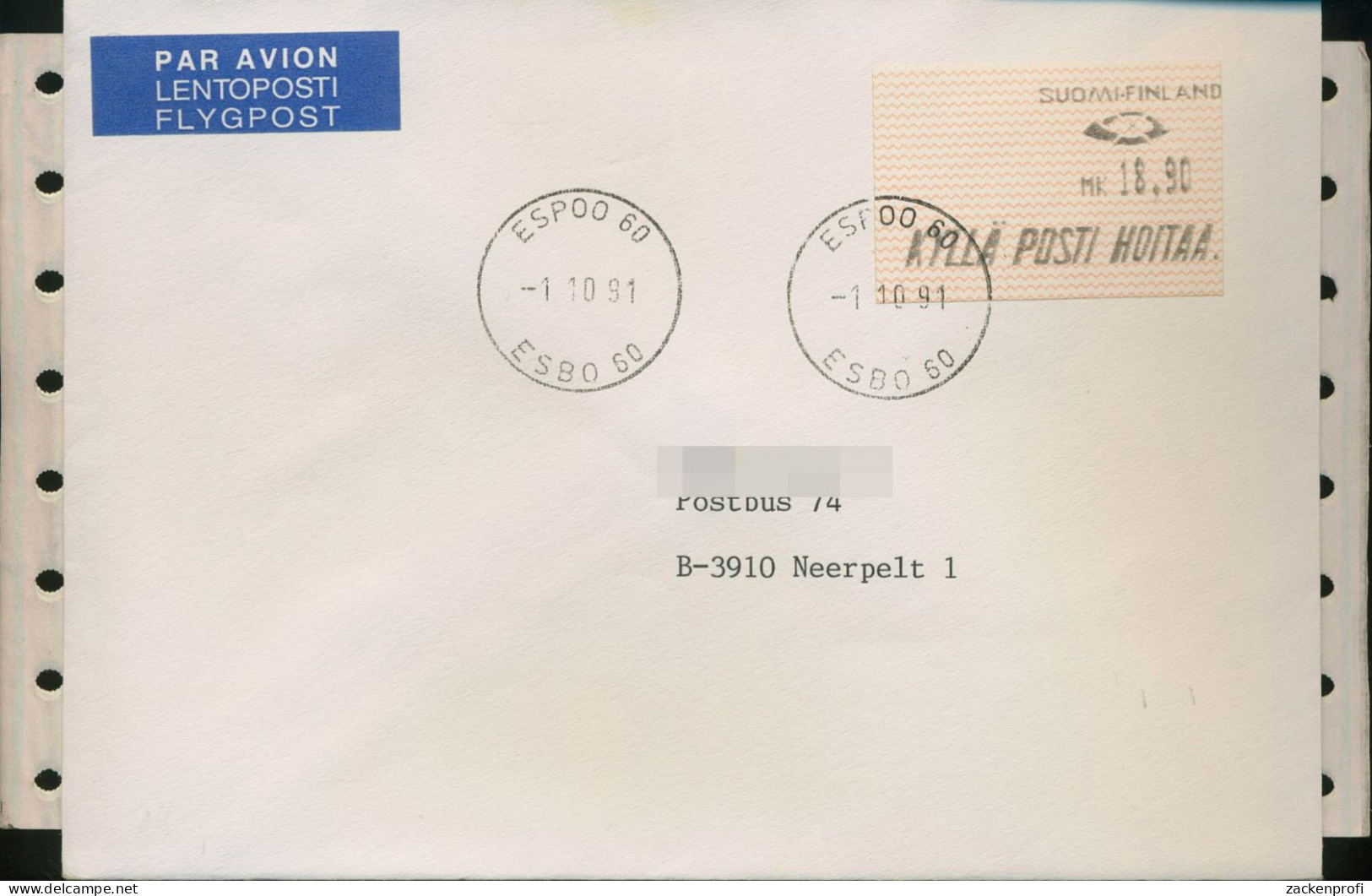 Finnland Automatenmarke 1991 Auf Luftpostbrief ATM 10.1 Z 1 FDC (X80568) - Automaatzegels [ATM]