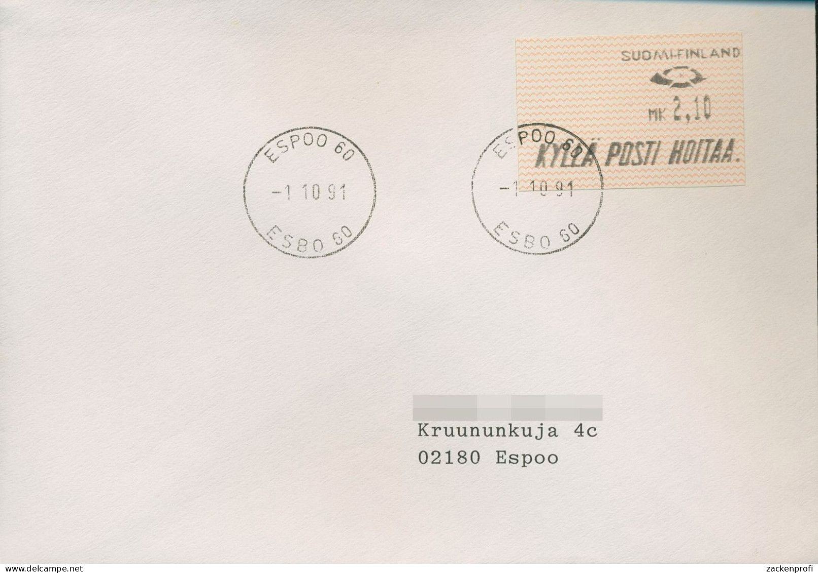 Finnland Automatenmarke 1991 Ersttagsbrief ATM 10.1 Z 1 FDC (X80570) - Automatenmarken [ATM]